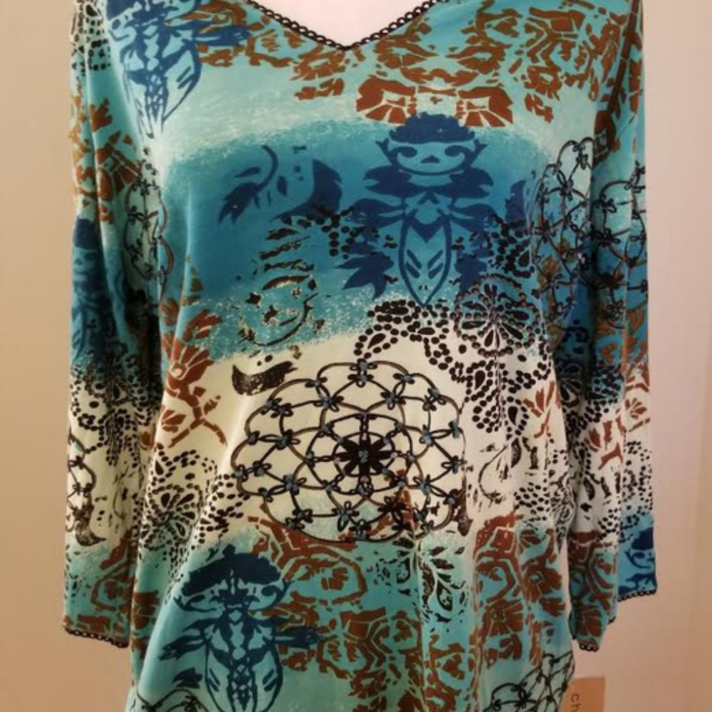 Choices Woman Blouse Blue Multi 2X NWT